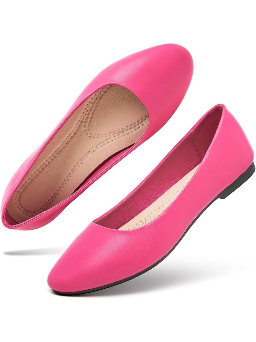 Women's Pink Comfortable PU Leather Round Toe Solid Slip on Ballet Flat Shoes